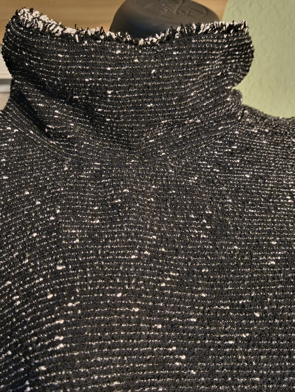 Max Studio Black White Tweed Fringe Mock Neck Dolman Tunic Top Size S - Picture 7 of 13